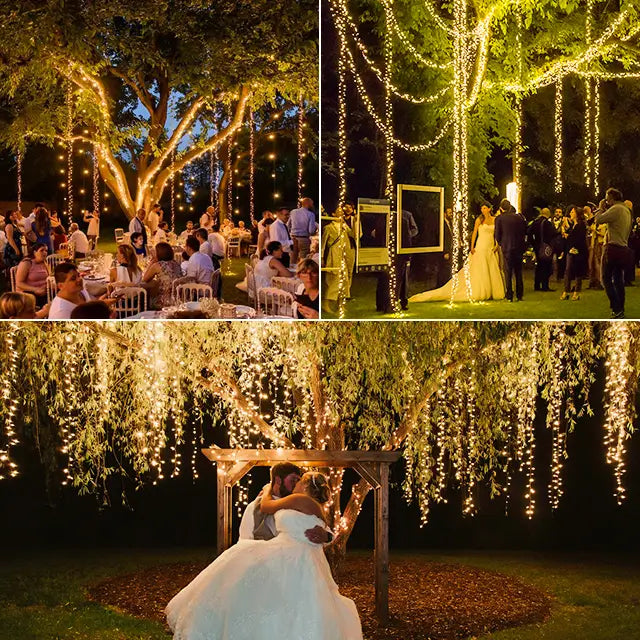 
                  
                    Wedding scene decorated by Ollny 400 leds warm white cluster lights
                  
                