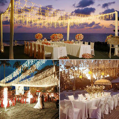 Wedding scene decorated by Ollny warm white icicle lights