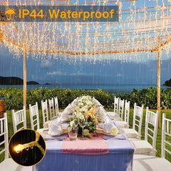 Ollny's 594 leds warm white wedding icicle lights are IP44 waterproof