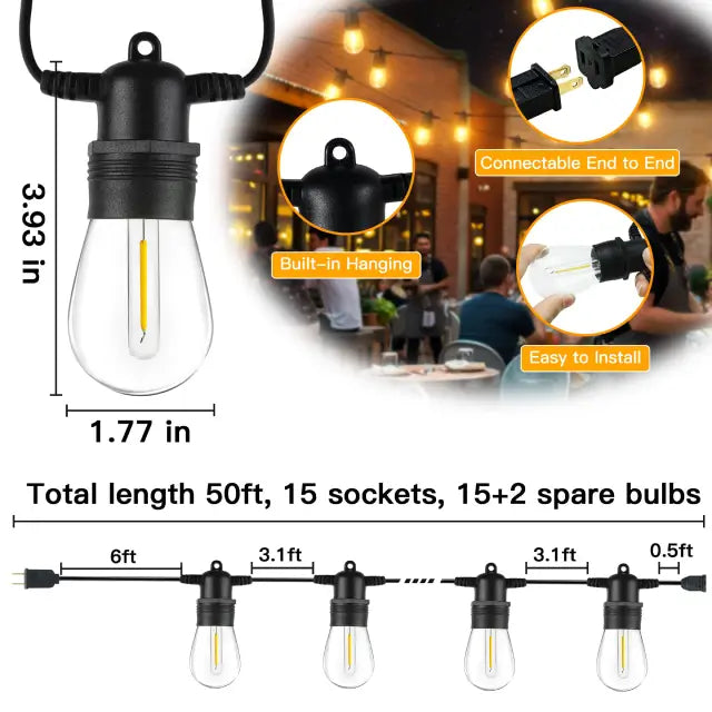 Length instructions for Ollny's 50ft S14 outdoor string lights