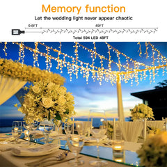 Ollny's 594 leds warm white wedding icicle lights with memory function