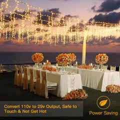 Ollny's 594 leds warm white wedding icicle lights are safe to touch and power saving