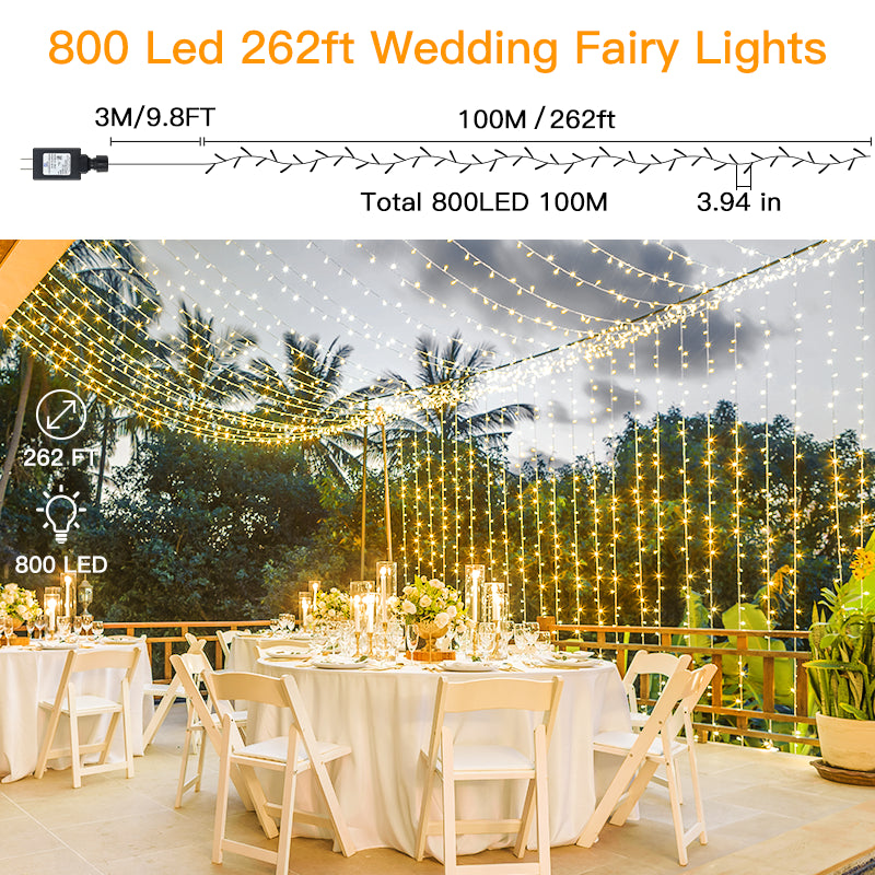 Length instructions for Ollny's 800 led 262ft warm white wedding string lights