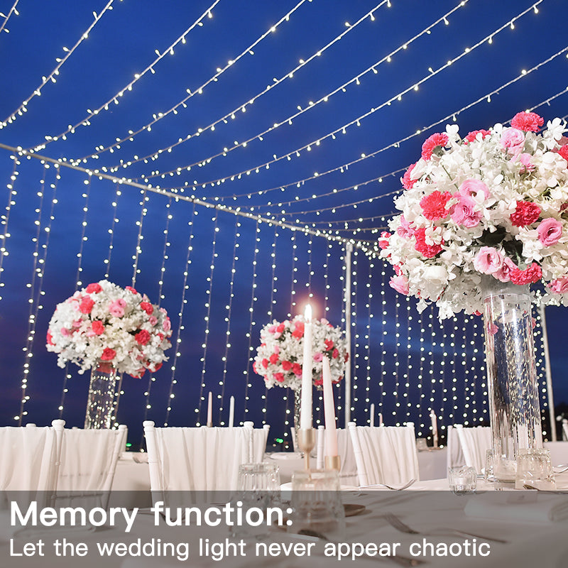 Ollny's 800 leds cool white wedding string lights with memory function