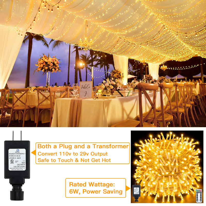 Ollny's 800 leds warm white wedding string lights are safe to touch and power saving
