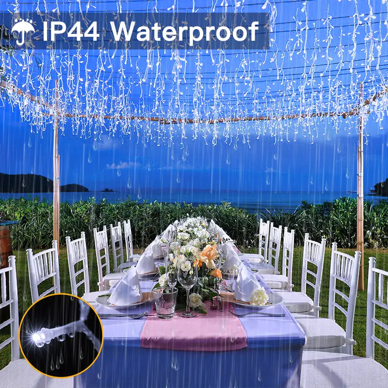 Ollny's cool white wedding icicle lights are IP44 waterproof