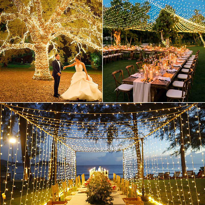 Wedding scenes decorated by 262ft warm white wedding string lights