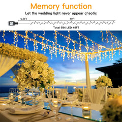 Ollny's warm white wedding icicle lights with memory function